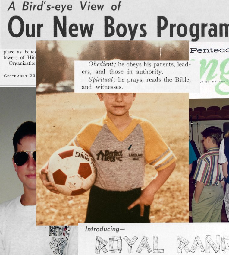 Collage of various childhood photos of Royal Rangers handbook text.