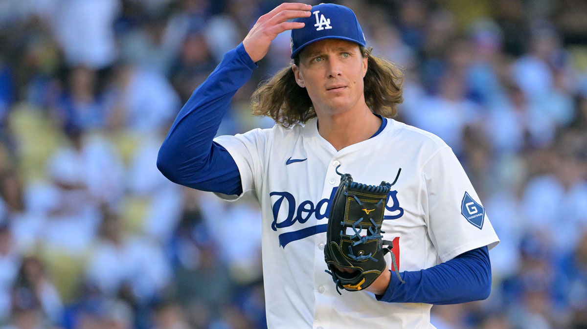 Los Angeles Dodgers pitcher Tyler Glasnow (31) reacts in the third inning against the Milwaukee Brewers during game three of the NLCS round for the 2025 MLB playoffs at Dodger Stadium.