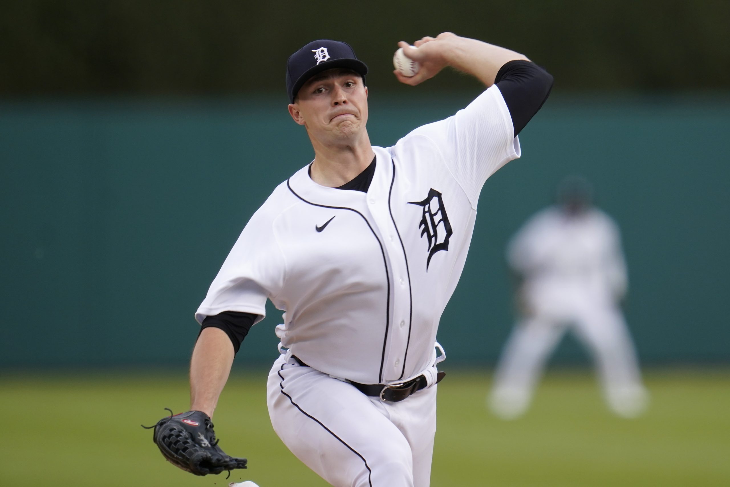 Detroit Tigers pitcher Tarik Skubal throws a pitch.