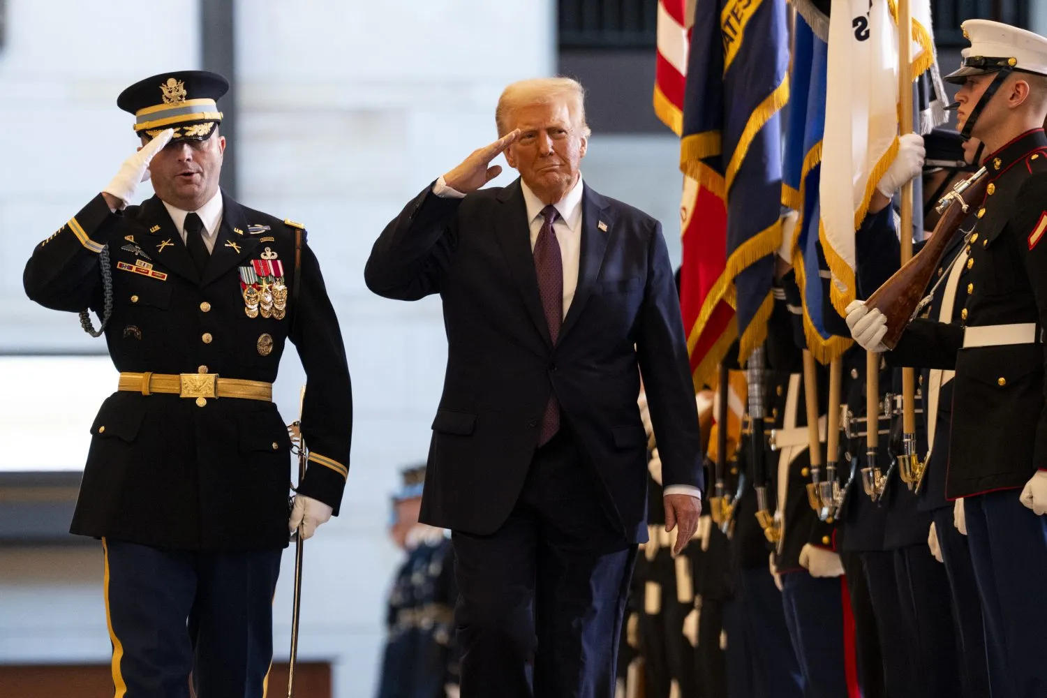 U.S. President Donald Trump reviews troops during his inauguration ceremony at the U.S. Capitol in Washington on Jan. 20.