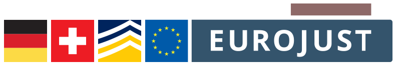 Flags Germany and Switzerland, logos Europol and Eurojust