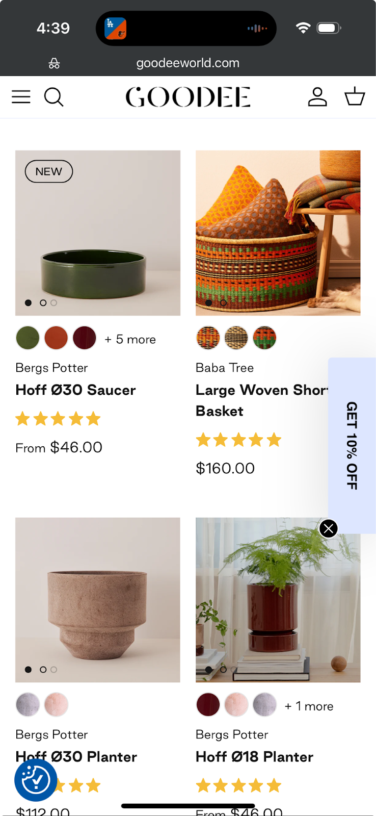 Home goods displayed on the Goodee website.