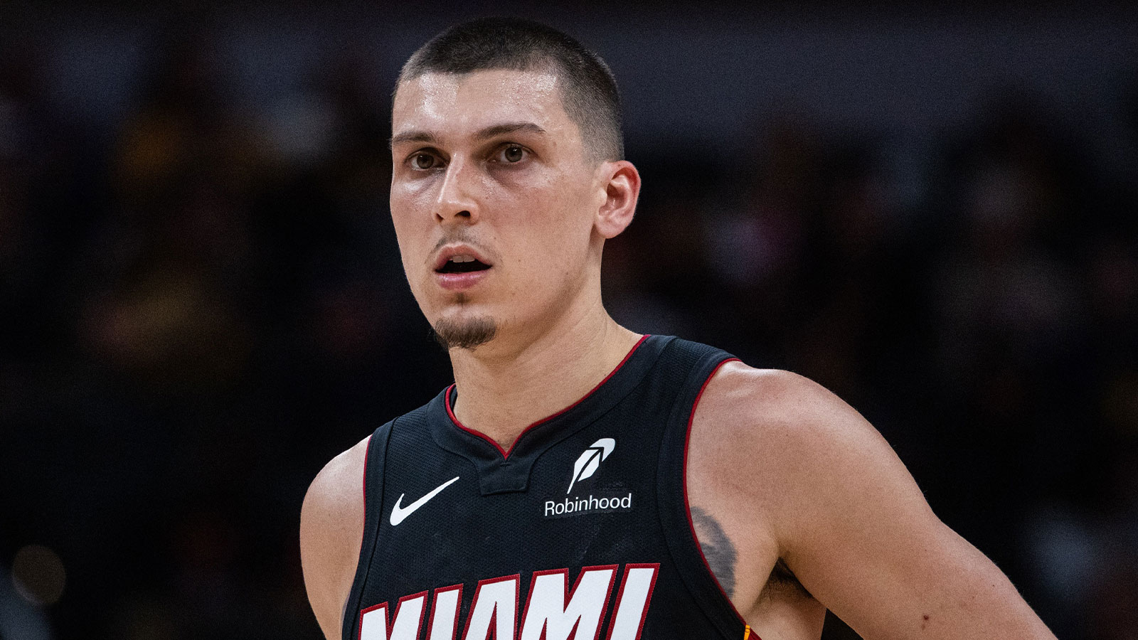 Miami Heat guard Tyler Herro (14) in the second half against the Indiana Pacers at Gainbridge Fieldhouse.