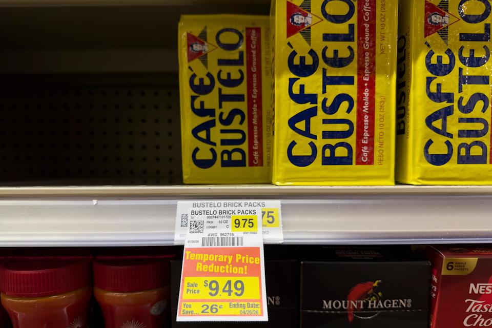 Coffee is for sale at a grocery store Monday, Feb. 9, 2026, in Chicago. (AP Photo/Erin Hooley)