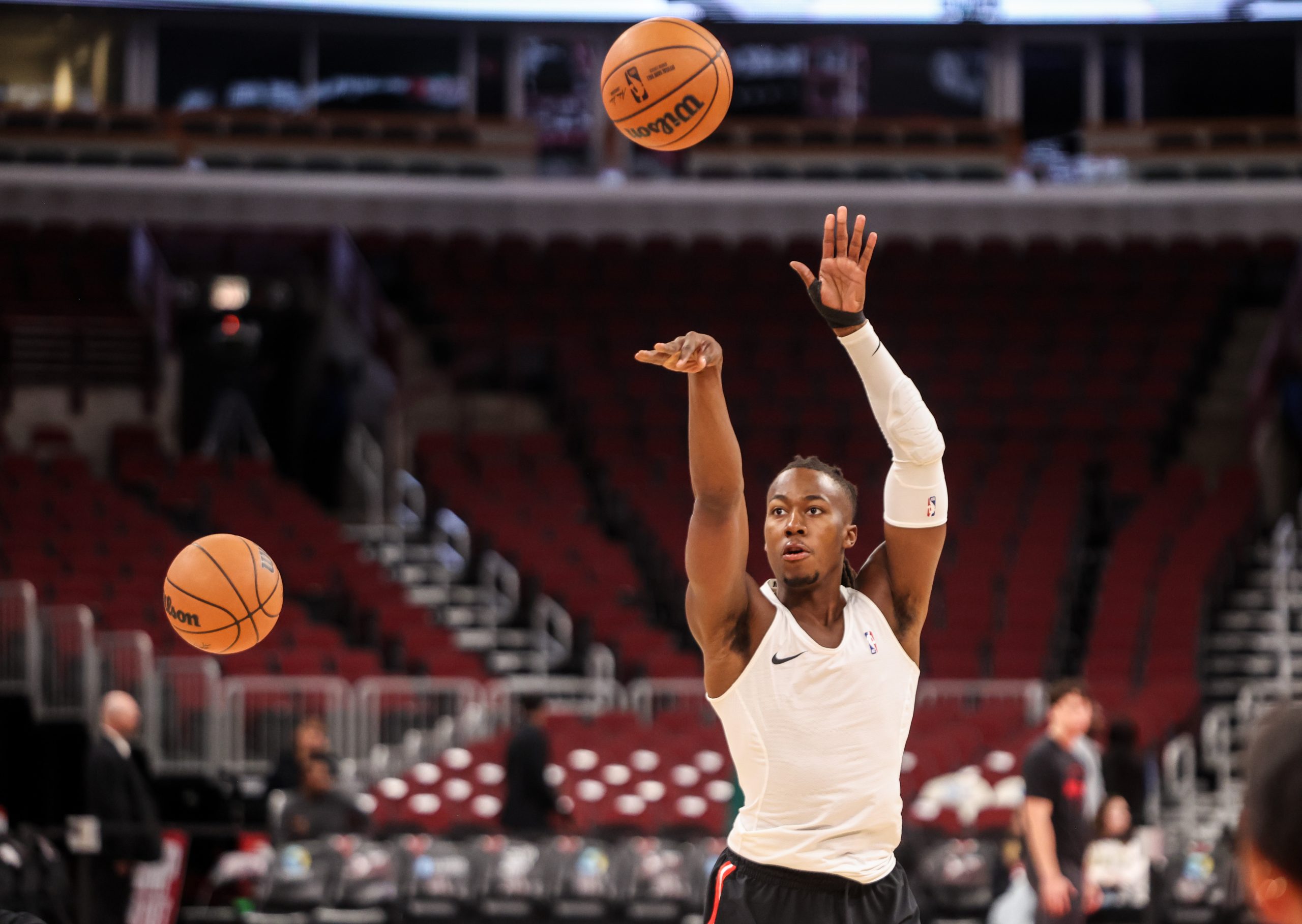 Chicago Bulls guard Ayo Dosunmu (11) shoots around during practice...