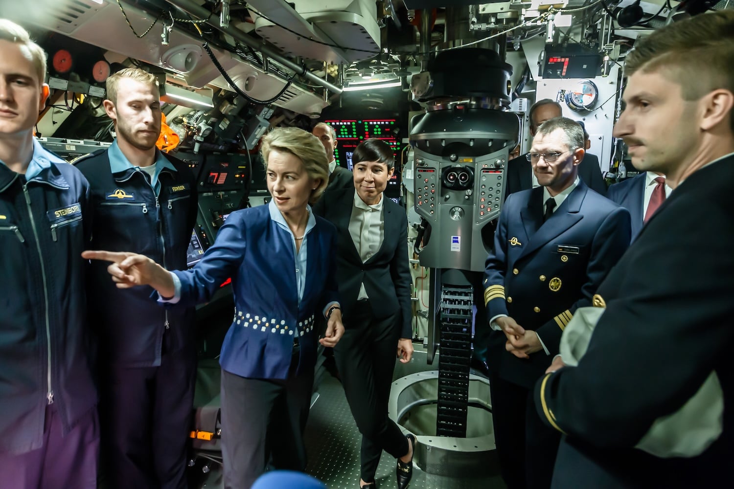 German Defense Minister Ursula von der Leyen and her Norwegian counterpart, Ine Marie Eriksen Soreide, stand inside the operations room of a U34 submarine during a joint visit to a German naval base in Eckernfoerde, northern Germany, on Aug. 22, 2017.