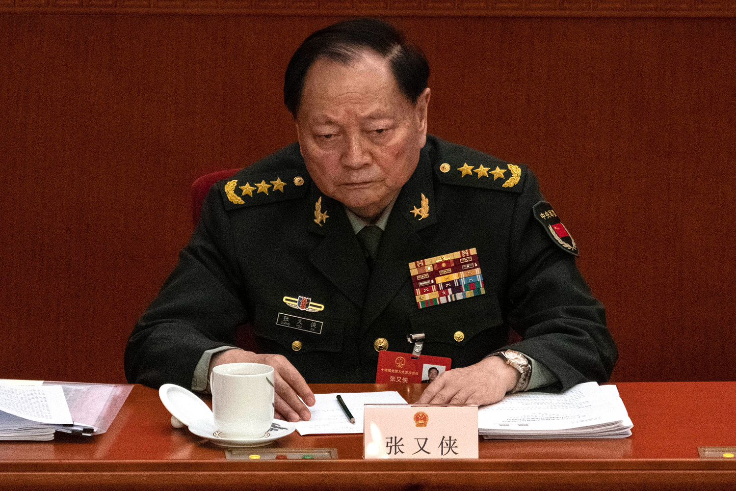 Gen. Zhang Youxia, then the vice chair of the Central Military Commission, attends the opening session of the National People’s Congress in Beijing.