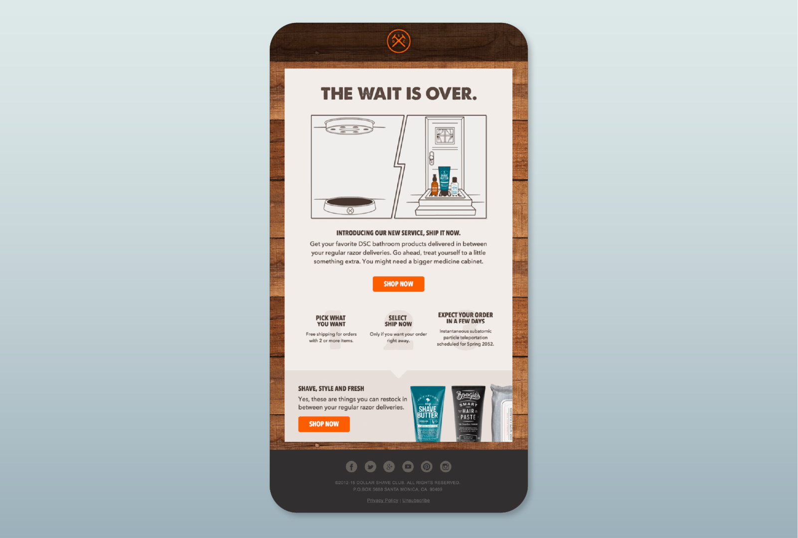 A usage-based upselling email from Dollar Shave Club.