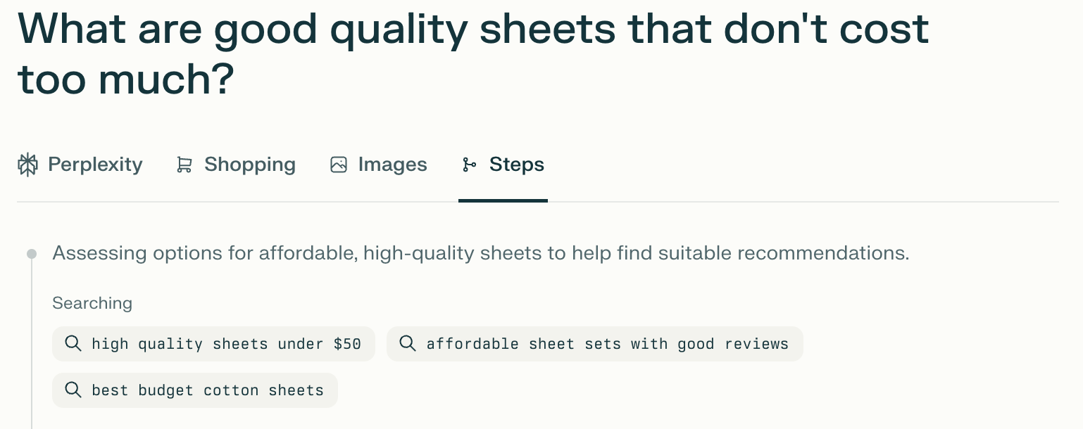 Screenshot of the Steps in a Perplexity query.